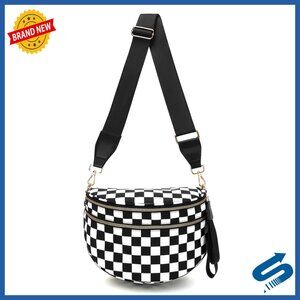 Checkered Crossbody Fanny Pack with Adjustable Strap, Spacious Pockets